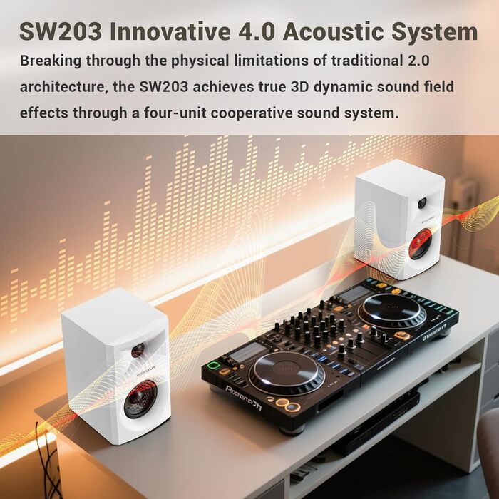 Акустичні колонки Sanyun SW203 - 60W, 4-Way, DSP, 3D звук, USB/Bluetooth 5.4, AUX, для студії (Пара, Червоний)