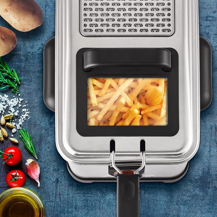 Tefal FR5160 Filtra Pro Electric Deep Fryer | 4 L Oil Capacity | Filter Basket for Cleaner Oil | Dishwasher-Safe Parts | Viewing Window | Adjustable Temperature Control | Black/Stainless Steel