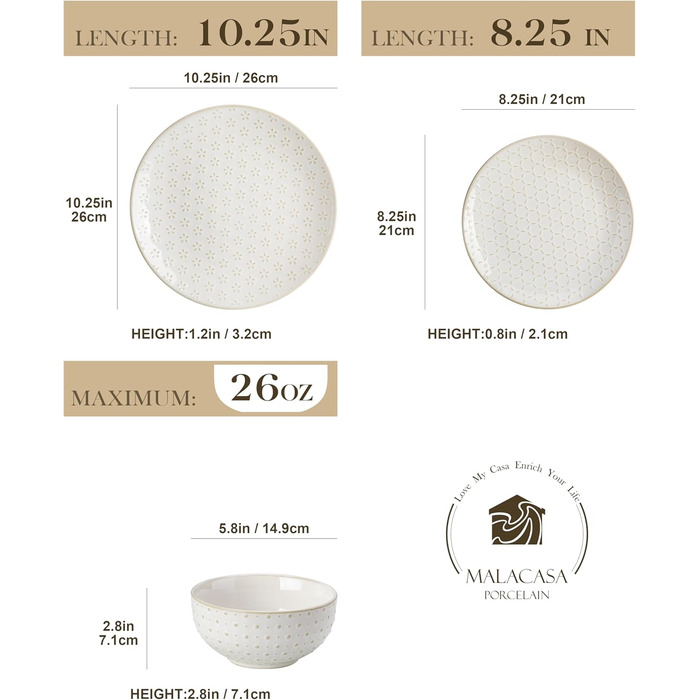 Набір кавових чашок MALACASA з блюдцем, 8 шт. (4 персони), кавовий сервіз з порцеляни, об'єм 180 мл, для кави, чаю, десертів, бежевий