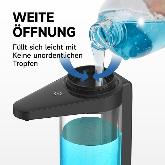 AIKE Automatic Soap Dispenser with Infrared Sensor 500ml, Black Wall-Mounted Automatic Soap Dispenser with USB Charging Function