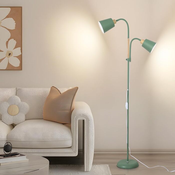 Стійка лампа ANTENLICHT YOYO з двома висувними лампами | 2xE27, 60W | 360° регулювання | Вінтажний дизайн, метал | 159 см, зелений | Без лампочки