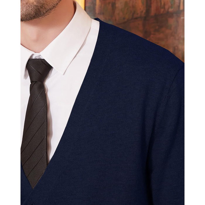 Чоловічий кардиган Kaspin з вовняної суміші, V-подібний виріз, ґудзики та кишені (темно-синій, S)