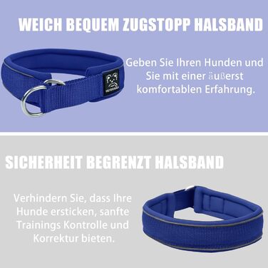 Нашийник для собак з неопрену, 4 см, світловідбиваючий, з нейлону, з зупинячем, зручний, для дресирування, анти-тяга, L, (Темно-синій, обхват шиї 45-56 см)