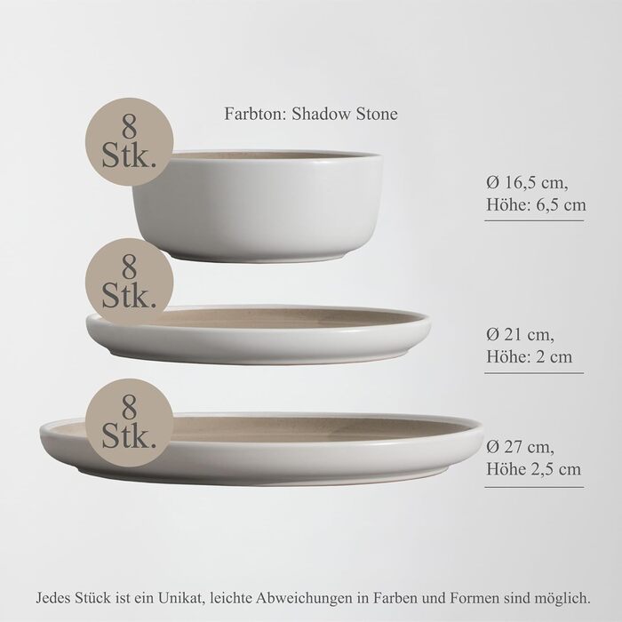 Сервіз Hausfelder на 8 осіб, 32 елементи, кераміка – тарілки, миски, чашки – стійкий до миття в посудомийній машині, сучасний дизайн (Shadow Stone)