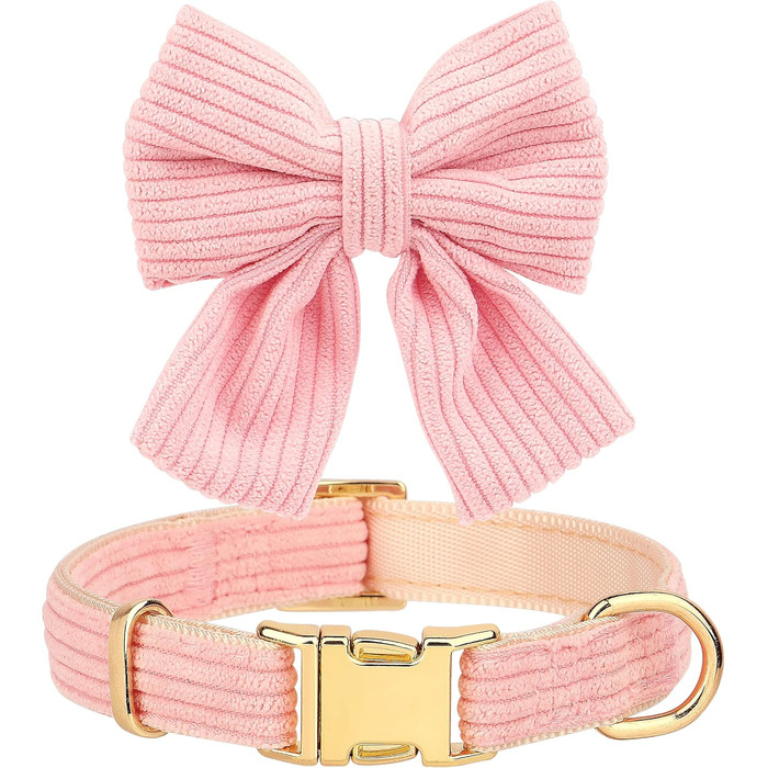 Didog Sweet Collar Harness and Leash Set for Small Dogs, Adjustable Collars and Leashes with Bow Tie, Breathable Soft Mesh Padding for Small Dogs When Walking, Pink, S