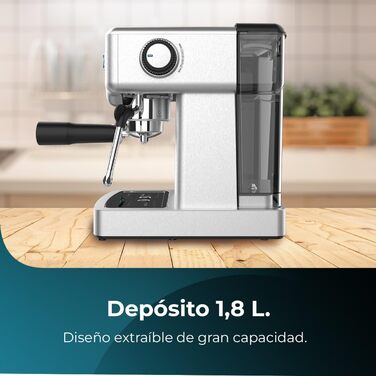 Cecotec Barista Power Espresso Machine, 20 Barista Mini, 1465 W, 20 Bar, Manometer and Thermoblock, Swivel Steam Wand and Dual Outlet Arm, 1.8 Liter Capacity