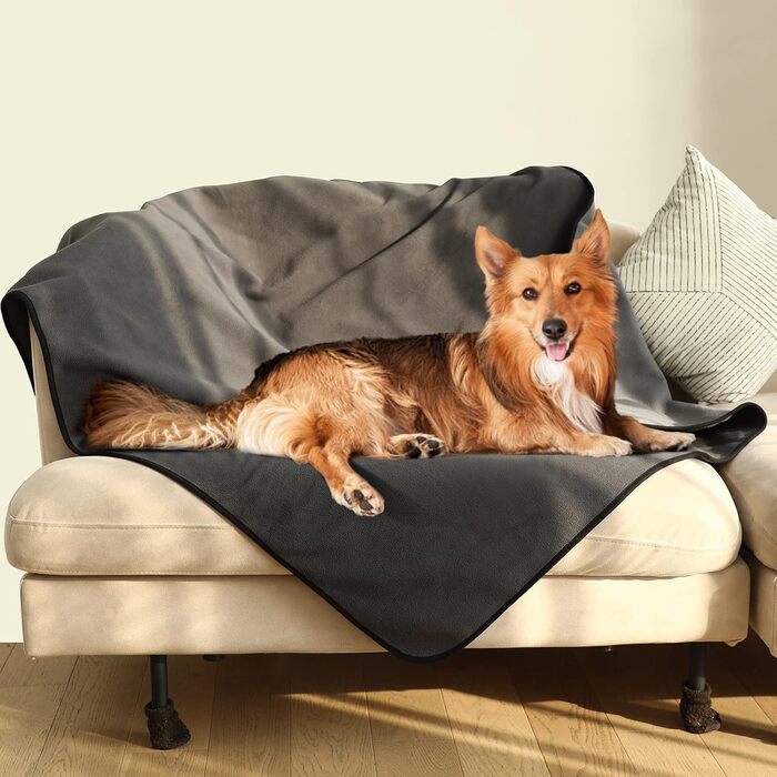 Водонепроникний килимок для собак Happy Hachi 150x127 см, фліс, для софи, машинного прання, автокрісла, меблів (сірий)