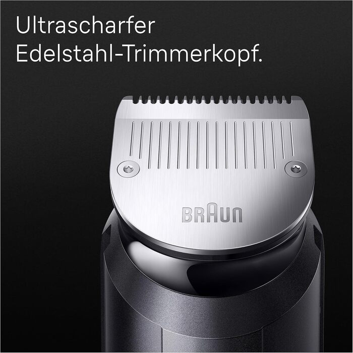 Braun Series 7 All-in-One AIO7545 – Триммер для бороди, волосся та тіла 10 в 1, сірий, акумулятор 120 хв, 14 насадок (0.1-21 мм), водонепроникний