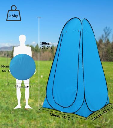 Pop-Up Privacy Tent for Toilet & Changing - Portable Outdoor Shower Tent with Carry Bag (UV 40+) - Green & Blue