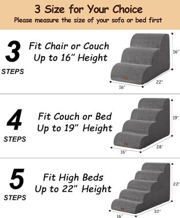 Сходинки для собак 3 сходинки, антиковзкі, сірого кольору. Підходять для маленьких собак, знімний та миючий чохол, 41 см заввишки