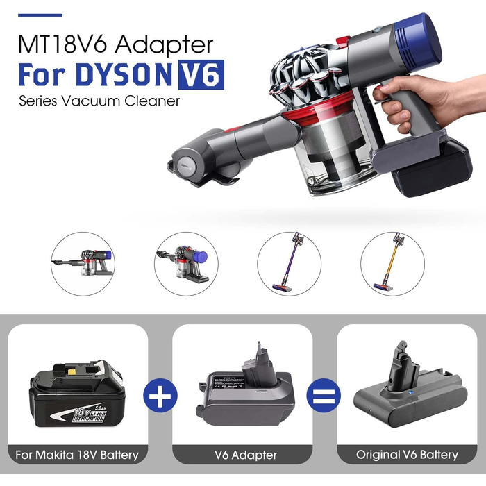 Адаптер для акумулятора Dyson V7 V8 та Makita 18V: перетворювач для пилососів Dyson 21.6V V7(SV11) V8(SV10) Fluffy Animal Trigger
