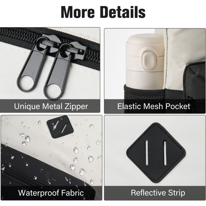 Рюкзак YAMTION 17.3 дюйми для чоловіків та жінок, шкільний/університетський, з USB-портом для зарядки (15.6', Blackbeige)