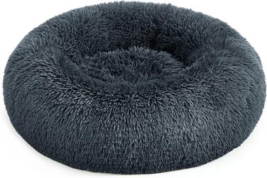 Кругле ліжко для собак та котів Feandrea, м'яке, донат, 60 см, темно-сірий, знімний наповнювач