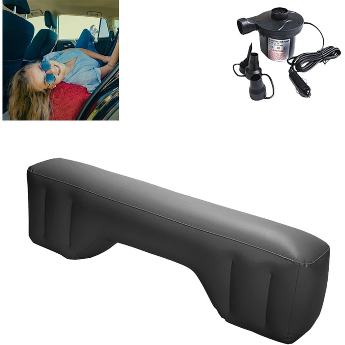 Надувний матрац для кемпінгу та відпочинку, чорний, з двома подушками та насосом