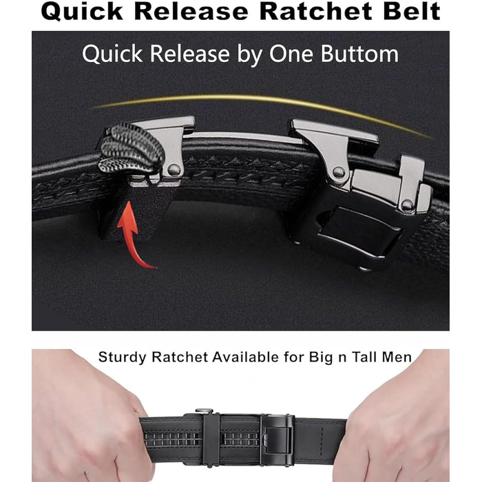 Чоловічий шкіряний ремінь з пряжкою Ratschengürtel, преміум якість, регульований, чорний, 124.5 см