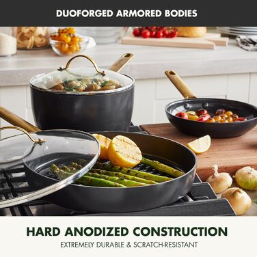 GreenPan Reserve Hard Anodized, Healthy Ceramic Non-Stick Coating, 16-Piece Cookware Set, Pots and Pans, Golden Handle, PFAS-Free, Dishwasher Safe, Oven Safe, Black 16 Piece Cookware Pots and Pans Set Schwarz