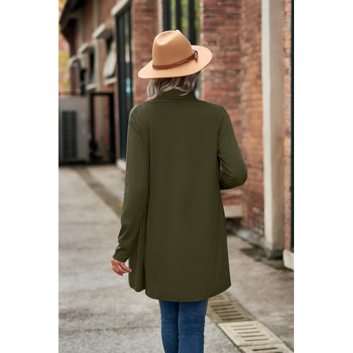 Кардиган жіночий з довгими рукавами, відкритий спереду, в'язаний, однотонний, модель водоспад, світшот, верхній одяг, армійний зелений