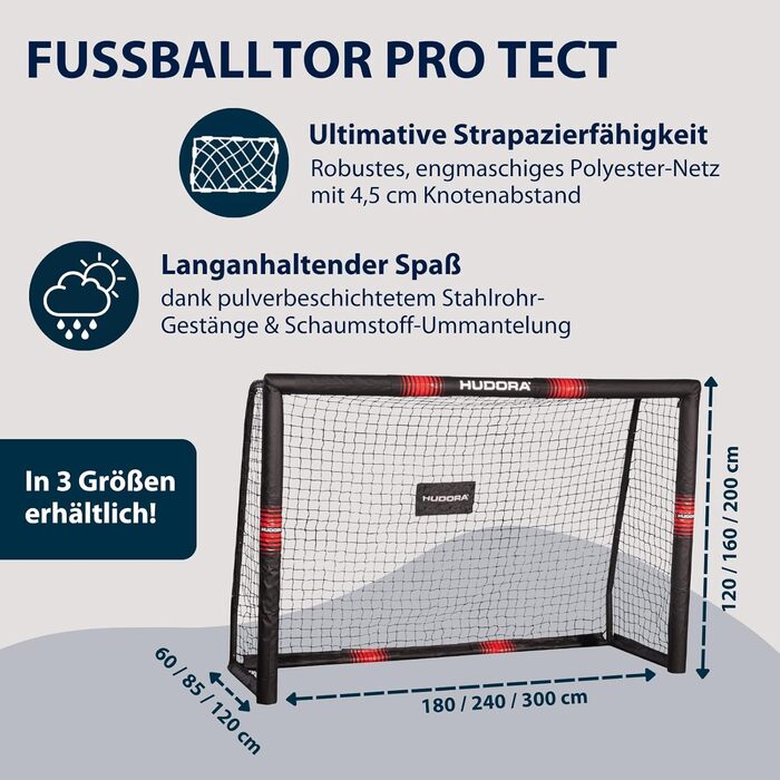 Hudora Pro Tect Soccer Goal - Large Outdoor Goal with Net & Padding - 180x120cm Single Goalpost for Kids & Adults