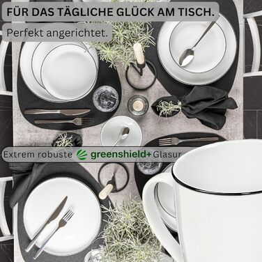 Набір посуду SÄNGER Tafelservice Marlo Black Rim, 24 предмети (6 осіб) з порцеляни: вечері, десерти, миски, чашки