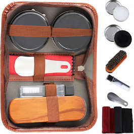 FGXY Shoe Care Set, 11-Piece Shoe Care Kit Shoe Polishing Travel Set with Brush Horsehair Shoe Cream Wood Applicator Brushes Shoehorn (7pcs)