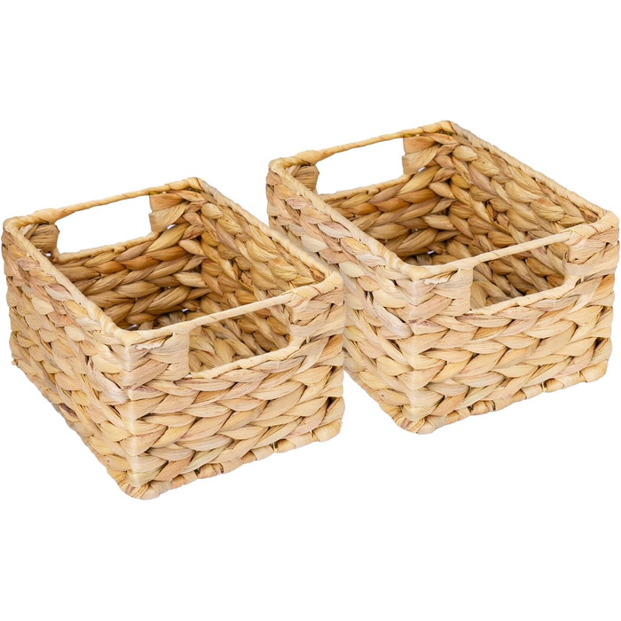 HMF Storage Basket, durable basket woven from water hyacinth seagrass | Set of 4 | Size | 36 x 28 x 20 cm (S, 2 pcs)