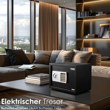 Електронний сейф Ecosa 35x25x25 см з кодовим замком та ключами — настільний, меблевий або настінний сейф для дому та готелів, посилена система замикання з 3 подвійними ригелями