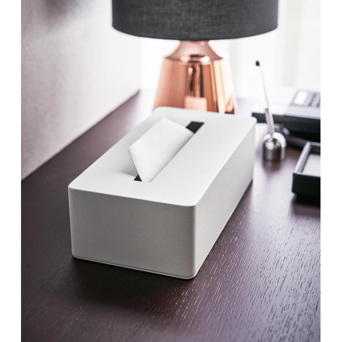 YAMAZAKI 4215 TOWER Tissue Box Holder Minimalist Design, Steel Alloy, White, 26.5 x 13.5 x 7.5 cm (LxBxH)