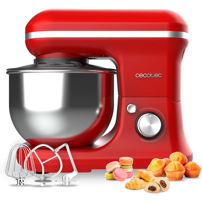 Кухонний комбайн Cecotec Cecomixer 250W з чашею з нержавіючої сталі, 3L, 5 функцій (місити, збивати, перемішувати, монтувати, емульгувати), 6 швидкостей, колір: червоний