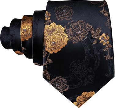Краватки Barry.Wang для хлопчиків, 119.9 см, самов'язування, краватка-хустинка, шкільна форма, випускний, виступ, вік 6-15 років (чорні з золотими квітами)