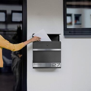 Поштова скринька Metzler Premium з газетницею Anthrazit (Антрацит) та іменним шильдиком - настінна, з нержавіючої сталі V2A з порошковим покриттям RAL 7016, модель Stencil