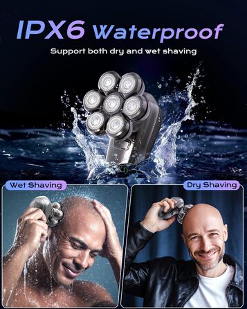 Електрична бритва для гоління голови Glatzen Herren 7D, водонепроникна IPX7, з тримером для бороди та носа, LED-дисплей