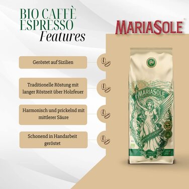 Органічна кава в зернах Mariasole Caffè Espresso, традиційне сицилійське обсмажування на дровах, преміум якість для кавомашин та ріжкових кавоварок, 250 г