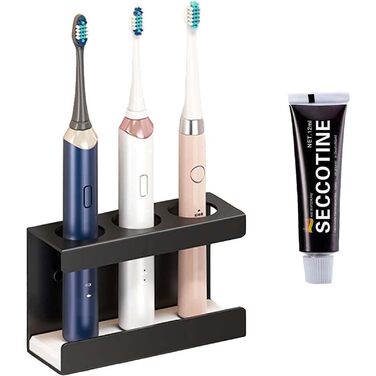 Тримач для електричної зубної щітки, алюмінієвий, без свердління, чорний, 3 слоти