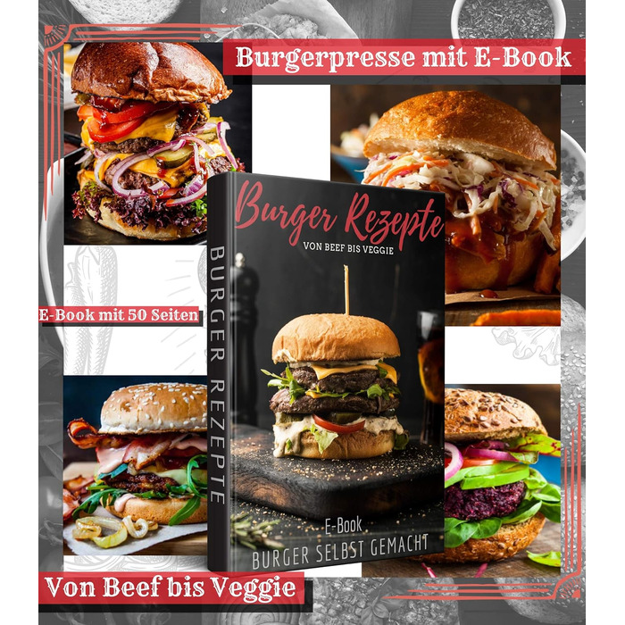 Пресс для бургерів Le Flair® з алюмінію: преміум-якість, з чохлом та 50 аркушами паперу для випікання. Ідеальний подарунок для гриля. Чорний колір.