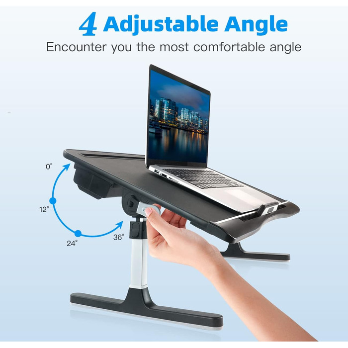 Зручний столик-підставка для ноутбука з шкіри, регульований, з двома шухлядами, чорний, великий (15.7'x23.6')