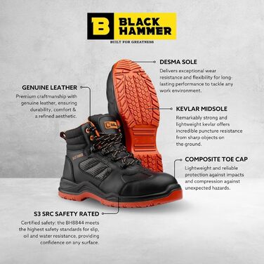 Чоловіче робоче взуття Black Hammer 8844Sicherheitsschuh, чорний, 42 EU