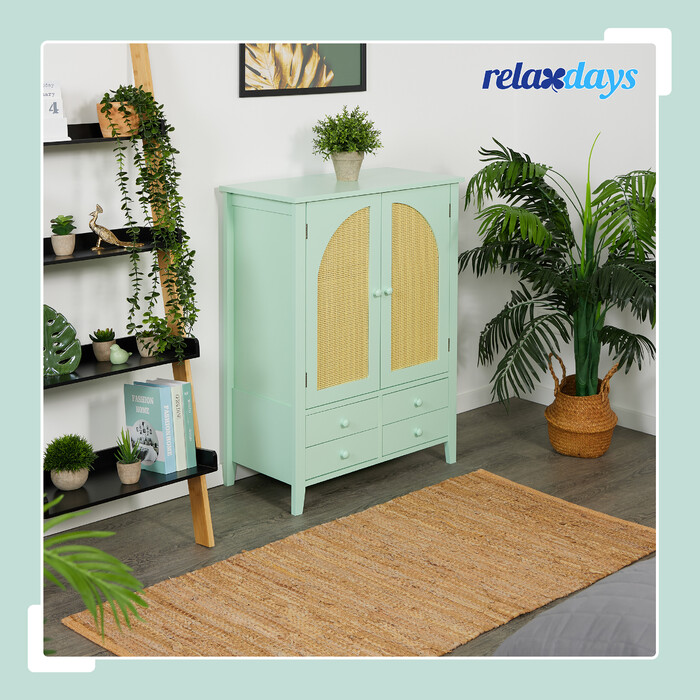 Relaxdays Sideboard with Rattan Look Turquoise