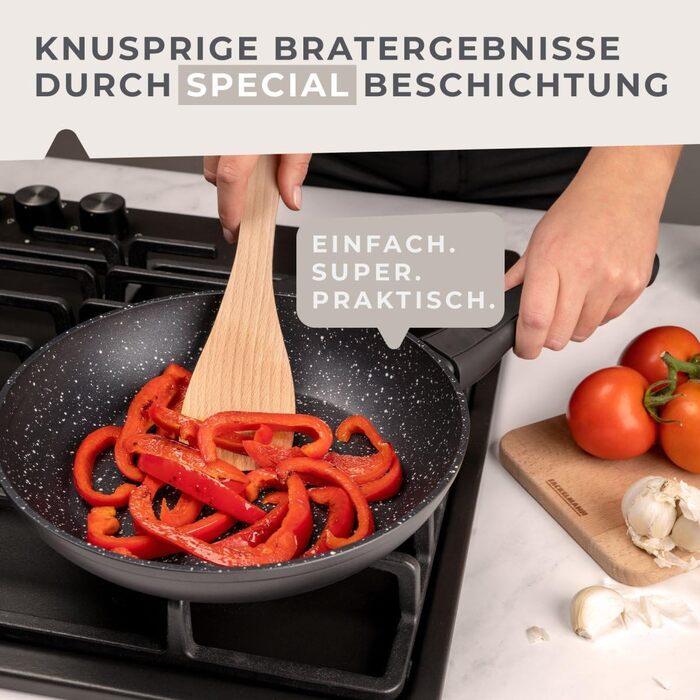 Набір сковорідок Fackelmann Marble 20 см та 24 см з антипригарним покриттям, з 90% переробленого алюмінію, ергономічні ручки, індукційні сковороди для смаження та тушкування (без PFAS)