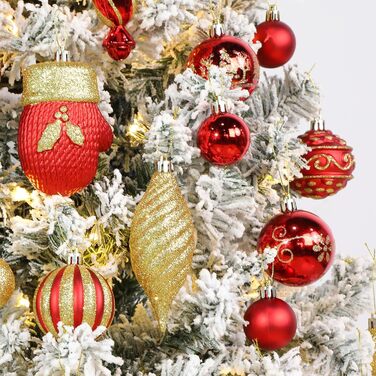 Набір прикрас на ялинку Alupssuc 80 шт. - ялинкові кулі різних форм, з гачками, для святкування Різдва, вечірок та весіль, колір шампань-золото (червоний & золотий)