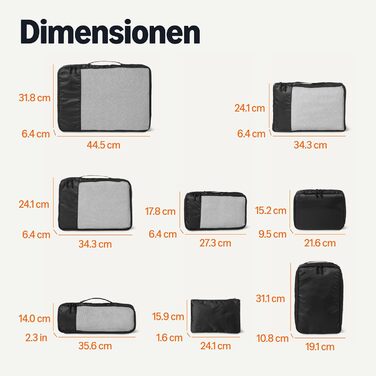 Органайзер для подорожей Amazon Essentials, 8 шт., чорний, з подвійним замком, 100% поліестер, різні розміри