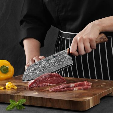 Ніж кухонний Wakoli EDIB Pro Santoku з дамаської сталі (VG10) 17 см, рукоять Pakkawood, подарункова коробка - для м'яса, риби та овочів, з можливістю гравіювання