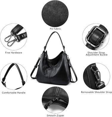 Жіноча сумка-шопер Realer середнього розміру, чорна (L) - PU шкіра, для роботи, офісу, покупок, вінтажний стиль Hobo