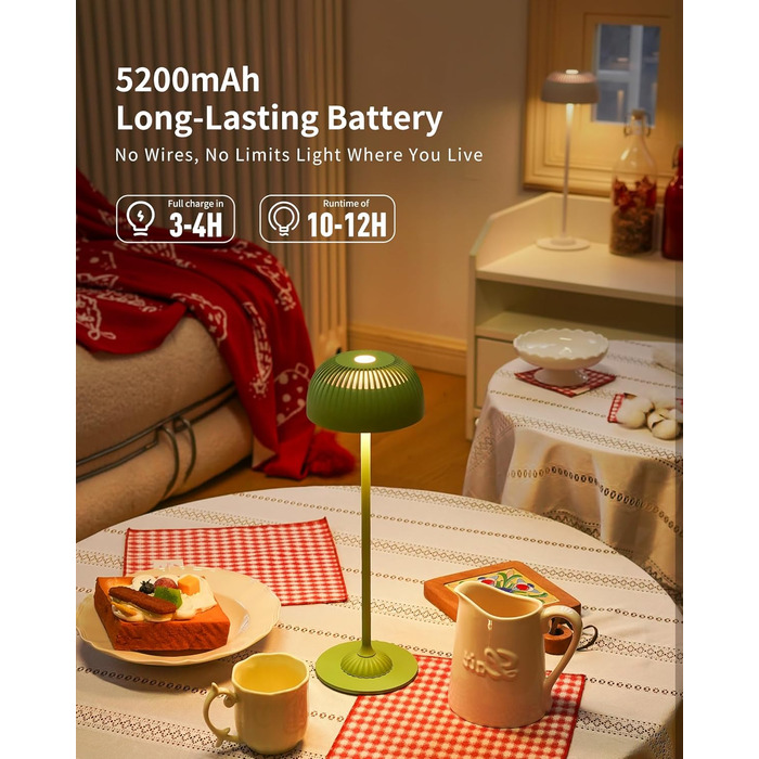 Світлодіодна настільна лампа бездротова LED для вулиці та дому, димована, з акумулятором 5200mAh, IP54, чорна (2 шт)