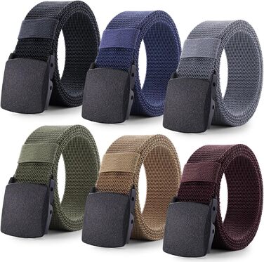 Чоловічий ремінь з нейлону, 6 шт. Регульований тканинний ремінь без пряжки, чоловічий ремінь для подорожей, роботи, активного відпочинку, туризму