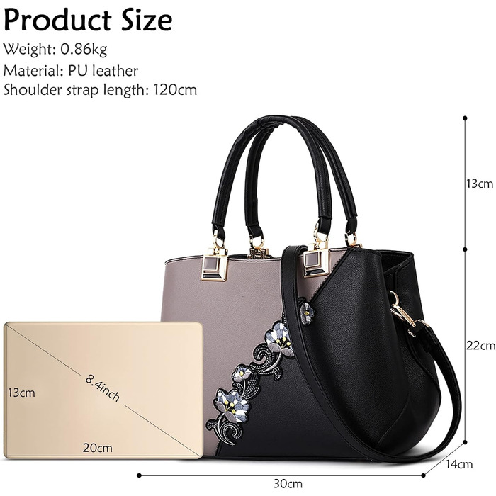 Сумка жіноча DIRRONA сіра: сумка-тоут, сумка через плече з квітковою вишивкою та помпонами для роботи, відпочинку, подорожей, вечірок та весіль