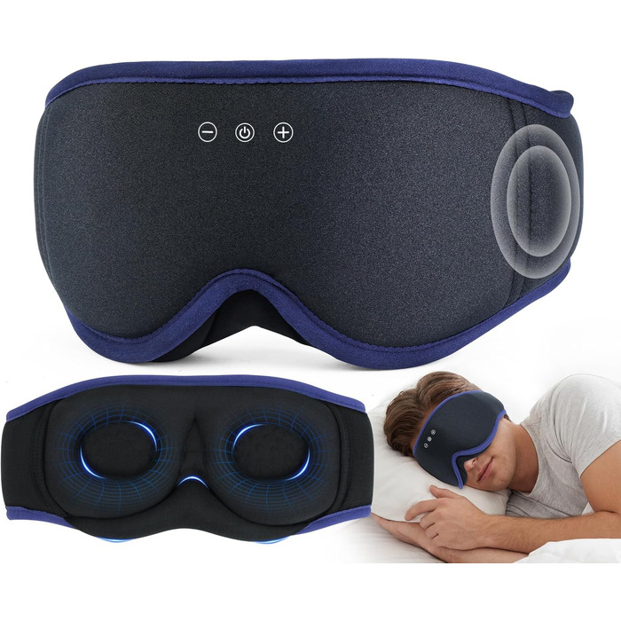 3D Маска для сну з навушниками Bluetooth Dolida, ультрамарин - повна блокада світла, комфортний сон для жінок та чоловіків