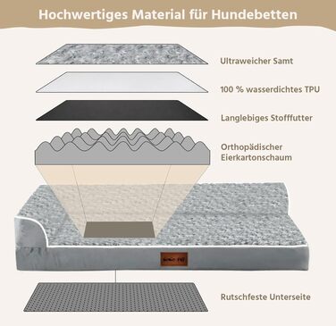 Ортопедичне ліжко для собак великих порід - водовідштовхуюче, з неслизьким дном та знімним чохлом (M: 71 x 58 x 17 см)