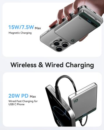 Powerbank Kuulaa Ultra Slim Magsafe 10000mAh з PD 20W, USB-C, для iPhone 17/16/15/14/13/12/Pro/Pro Max