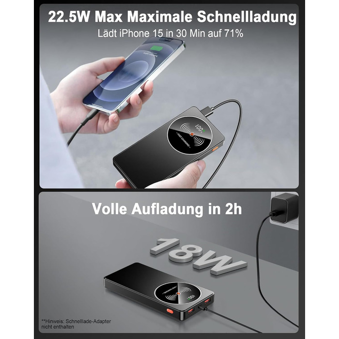 Портативний зарядний пристрій Power Bank Klein 10000mAh з USB-C, 3 порти, сумісний з iPhone 17/16/15/14/13 Pro Max Plus Mini, Android, чорний