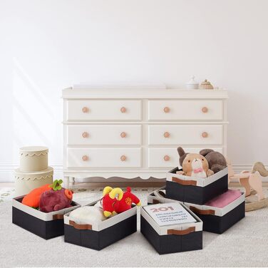 Ghvyenntte Storage Baskets (6 Pack), small fabric storage baskets, foldable, 30 x 20 x 13 cm, organizer baskets with PU handles, decorative square baskets for closet, shelves, cabinet